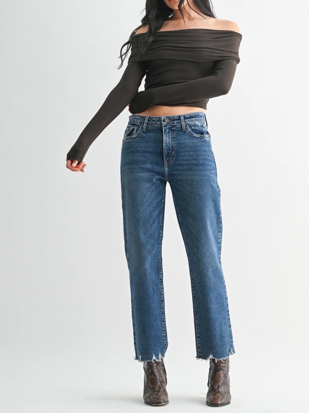 Just Black Denim The Vintage Straight Jeans with Raw Hem - in Dark Denim - 27